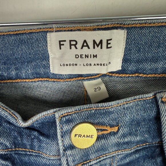 Frame Le Skinny de Jeanne Fray Hem Stiletto Jeans Dupont Wash Skinny Size 29 EUC - Picture 7 of 13